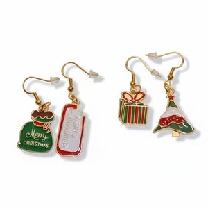 NWT Bundle of Two Pairs of Adorable Gold Dangling Christmas Earrings!!